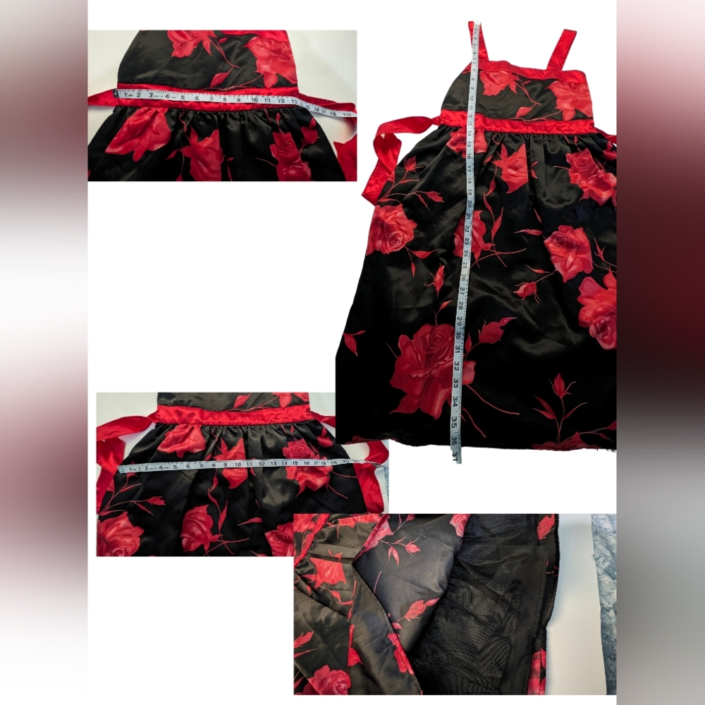 New Rose Print, Satin Dress With built in mesh Petty Coat. 16 Girl - Picture 3 of 5